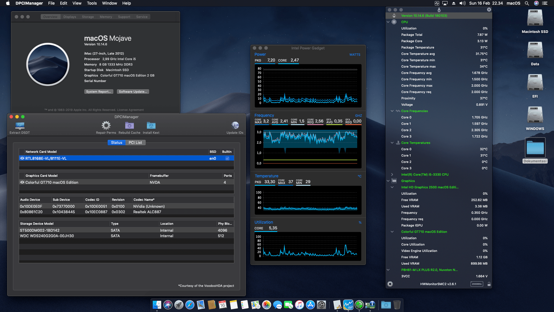 Success Hackintosh macOS Mojave 10.14.6 Build 18G103 in Asus P8H61-M LX PLUS R2.0 + Intel Core i5 3550 + Colorful GT710